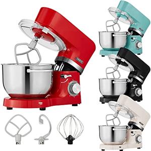 Arebos Impastatrice Robot da Cucina 1500W | Rosso | Con 2 ciotole di miscelazione 4,5L + 5,5L | Multifunzione Impastatore Planetario con Ganci, Frullare | 6 Velocità con Impulso Regolabile