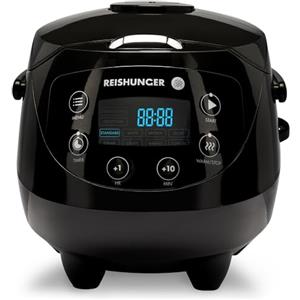 Reishunger Mini Cuociriso Digitale - Vaporiera Multifunzione Nero Fino a 3 Persone con 8 Programmi, Tecnologia a 7 Fasi, 0.6L, Con Display LED e Funzione di Mantenimento del Caldo