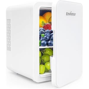 Enventor Mini Frigo 4L (Bianco) con Raffreddamento e Riscaldamento, Frigorifero Portatile a 6 Lattine per Camere da Letto, 12V Accendino/220V Presa, per Auto, Cosmetici, Bevande, Frutta, Cibo