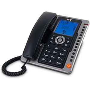 SPC Office Pro - Telefono fisso da tavolo con ampio schermo illuminato a batteria, 7 memorie dirette, identificativo chiamante e vivavoce - Noir