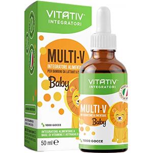 VITATIV® MULTI-V Baby | Integratore Multivitaminico per Bambini in Gocce 50ml con Astragalo Vitamina C Vitamina A Vitamina B12 Vitamina D Tiamina