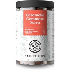 NATURE LOVE® Caramelle Gommose Ferro - 120 pezzi - no zuccheri aggiunti, 96,5% di frutta - dose giornaliera 6 mg adulti, 4 mg bambini - invece di compresse e capsule - vegano e testato in laboratorio
