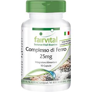 Fairvital | Ferro 25mg Complex - per 3 mesi - VEGAN - alto dosaggio - 90 capsule