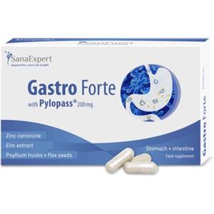 SanaExpert Gastro Forte, Fermenti lattici per la salute della flora intestinale, con Pylopass, estratto di olmo e semi di lino (30 capsule). Prodotto in Germania.