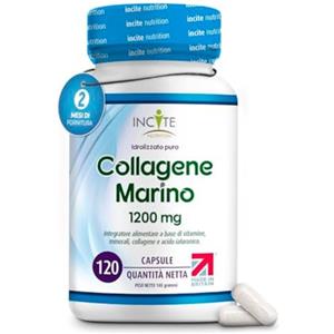Incite Nutrition Collagene Marino 1200mg | Integratori di capsule di collagene ad alta resistenza per collagene marino idrolizzato di tipo 1 puro superiore unisex, 120 pezzi (confezione da 1)