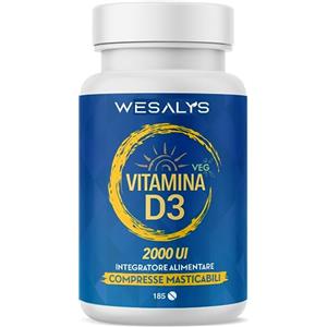 WESALYS Vitamina D3 2000 UI Compresse Masticabili Gusto Arancia, oltre 365 Giorni di Copertura, Vitamina D Prodotto in Italia, Vitamina D, Integratori per adulti e bambini, We Salus