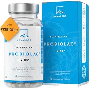 AAVALABS Fermenti Lattici Probiotici e Prebiotici per Intestino 60 Miliardi CFU 60 Capsule 20 Ceppi Batterici tra cui Lactobacillus Gasseri Rhamnosus Reuteri con Inulina e Zinco Supporta il Sistema Immunitario