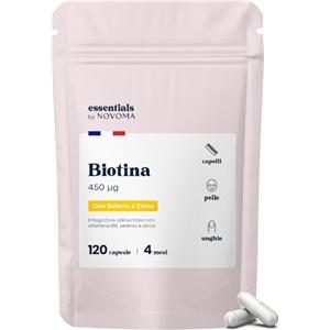 NOVOMA Biotina + Selenio e Zinco, Crescita Capelli, Unghie e Pelle, 120 Capsule Vegane (4 Mesi), Integratore Capelli per Donna e Uomo, Senza Additivi, Essentials by Novoma