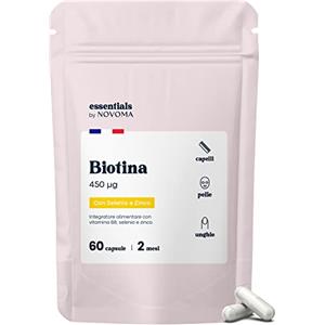 NOVOMA Biotina + Selenio e Zinco, Crescita Capelli, Unghie e Pelle, 60 Capsule Vegane (2 Mesi), Integratore Capelli per Donna e Uomo, Senza Additivi, Essentials by Novoma