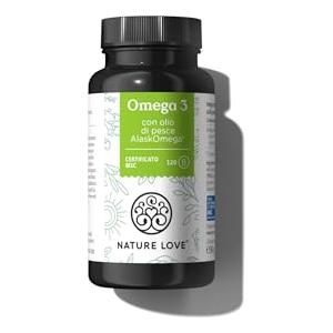 Nature Love Omega 3 - alto dosaggio con 650 mg di acidi grassi omega-3 per dose giornaliera - 120 piccole capsule con materia prima di qualità AlaskOmega® (certificato MSC) - prodotto senza additivi in Germania