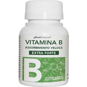 HerbAmour VITAMINA B EXTRA FORTE I 365 Compresse (Scorta Per 12 Mesi)| Complex di Vitamina B con Vitamina B1, B2, B3, B5, B6, B12, con Biotina, Acido Folico e Vitamina B12