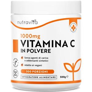Nutravita Vitamina C in polvere 500 g - 1000 mg per porzione - scorta per 16 mesi - Acido ascorbico puro in polvere finissima - Supporta il sistema immunitario e riduce la stanchezza - Nutravita