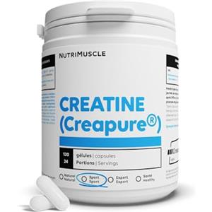 Nutrimuscle Creatina pura al 100% | Creatina monoidrato Creapure® - Aumento della massa muscolare e Forza - Bodybuilding maschile - Integratore vegano alla proteina Whey | Nutrimuscle | 120 capsule