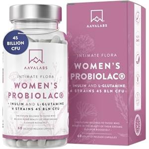 AAVALABS Fermenti Lattici Probiotici Donna - 4Ceppi Batterici 45MiliardiCFU - Integratore Donna Probiotico Completo + Inulina e L-Glutammina - Integratori Donna senza OGM, senza Glutine e Lattosio - 60 Capsule