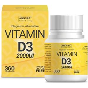 Agocap Vitamina D3 2000 ui, ALTO DOSAGGIO E ASSORBIMENTO. Supporta Ossa, Denti, Muscoli e Difese Immunitarie. Vitamina D, 360 Compresse (50 mcg) FORNITURA 1 ANNO. Vitamin D3, Colecalciferolo - Made in Italy