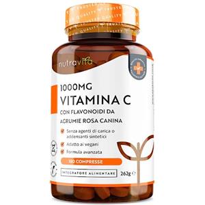 Nutravita Vitamina C 1000 mg ad Alto Dosaggio - 180 Compresse Vegane (6 Mesi) - Acido Ascorbico - Integratore Difese Immunitarie con Bioflavonoidi e Rosa Canina