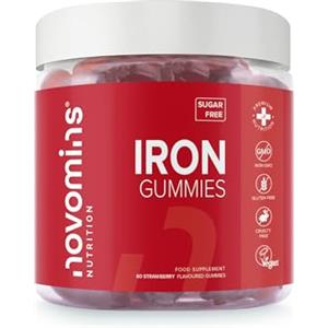 Novomins Ferro Integratore e Vitamina C - Senza Zucchero & Glutine - Vegano - Ferro Integratore Forte per il Sistema Immunitario - 1 Mese - Integratori Stanchezza - Iron Gummies - 60 Orsetti Gomossi - Novomins