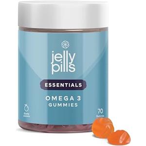 Jelly Pills® Gummies concentrate di Omega 3 (DHA + BCAA) e vitamine del gruppo B - 70 Gummies vegane al gusto di arancia - Senza zuccheri aggiunti - Per bambini e adulti