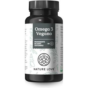 NATURE LOVE® Omega 3 Vegano - alto dosaggio con 1444 mg di olio di alghe per dose giornaliera - 90 capsule - materia prima di marca life's®Omega - sostenibile, testato in laboratorio, made in Germany