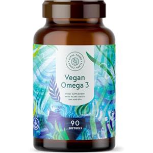 Alpha Foods Omega 3 Vegan - Olio di Pesce Omega 3 Capsule. Integratore Omega 3, 90 Capsule Softgel, con Aminoacidi Essenziali EPA DHA - Omega3, alternativa a olio di fegato di merluzzo - Alpha Foods