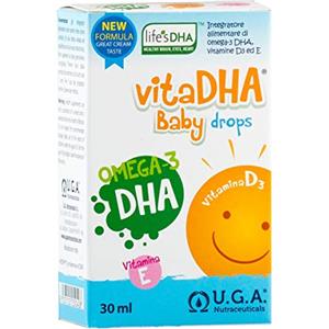 Omegor VitaDHA® Baby drops - 100mg/ml di DHA vegetale LifesDHA e vitamina D3 per neonati (0-12 mesi) | Aroma latte/panna | Bottiglia 30ml (1 mese) con contagocce.
