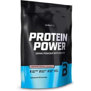 BioTechUSA Protein Power - Alto contenuto proteico, senza zucchero, senza lattosio, senza glutine e con aggiunta di creatina, 1000 g, Fragola e Banana