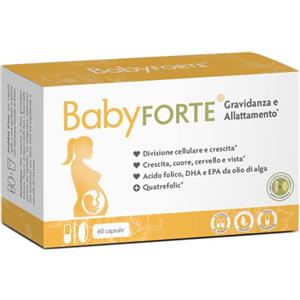 BabyFORTE® Vitamine Gravidanza Integratore | Vegano | 60 Capsule | acido folico + 17 Nutrienti - Omega 3 DHA EPA | Allattamento