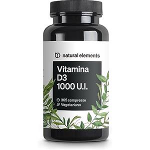 natural elements Vitamina D3 1000 U.I. - 365 compresse per una scorta annuale - per le ossa e il sistema immunitario - Vitamina D - ad alto dosaggio, senza additivi inutili - testato in laboratorio