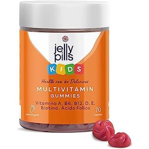 Jelly Pills® Multivitamine e Minerali 70 Gummies bambini - Senza zuccheri aggiunti - Gusto di fragola 10 settimane - Tutte le vitamine A B C D E Biotina Acido folico Zinco Iodio Magnesio Cromo