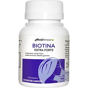 HerbAmour Biotina Extra Forte I Integratore Per Capelli Donna I Effetto Anticaduta, Rinforzante, Crescita I Vitamine Con Biotina, Cheratina, Mela Annurca, Acido Folico e Bambù I 120 Compresse