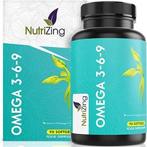 NutriZing Omega 3 6 9 Olio di Pesce Puro - Con Olio di Lino, Olio di Semi di girasole e Vitamina E - 1000mg per uomini e donne - 90 capsule da NutriZing