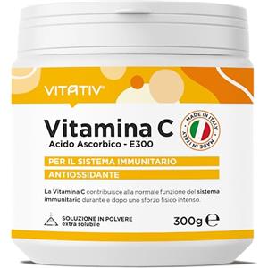 VITATIV Vitamina C in Polvere Pura 300g | 1000mg per Dose | Acido Ascorbico Ultrafine | Supporto Sistema Immunitario e Stanchezza | 300 Dosi | VITATIV