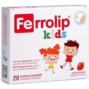 Ferrolip Kids - Integratore alimentare di ferro microincapsulato - Vitamina C- Acido folico - B12 con edulcoranti