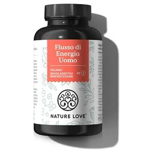 NATURE LOVE® Flusso di Energia Uomo 90 capsule con estratto di tribulus terrestris e maca, L-arginina, L-citrullina, zinco, folato, vit. C - Alto dosaggio, vegano e testato in laboratorio