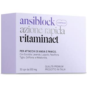 Vitaminact Integratore Ansia 100% Naturale | Ansiblock Azione Rapida | Potenziato con Passiflora Griffonia Melatonina Escolzia per Benessere Mentale | Super Rilassante | Blocca l'Ansia e Stress in Totale Relax