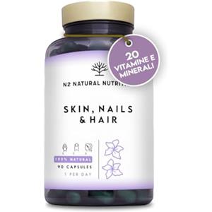 N2 Natural Nutrition Integratore Capelli Pelle e Unghie. Biotina, Vitamine C, E, B, Zinco, Selenio. Crescita e la Cura di Capelli e Barba. Unghie Forti e Pelle Sana. 90 Capsule. CE. N2 Natural Nutrition