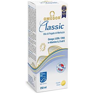 OMEGOR® Classic - olio di fegato di merluzzo liquido | Premio internazionale per il gusto | Olio fegato merluzzo ricco in omega 3 EPA e DHA, olio di pesce | Flacone 250 ml