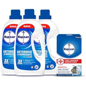 Napisan Kit Lavatrice, Detersivo Lavatrice Liquido Igienizzante Classico - 69 Lavaggi, 1 Cura Lavatrice Disinfettante da 250ml.