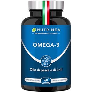 Laboratoires Nutrimea Omega 3 | Nuova Formula | Krill Antartico | Olio di Pesce | Antiossidante | Funzioni Cognitive e Salute del Cuore | Alta Concentrazione di EPA/DHA e Astaxantina | 60 Capsule | Nutrimea
