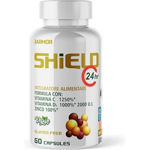 J.ARMOR Integratore con Vitamina C 1000mg, Vitamina D 2000 U.I., e Zinco 10mg - 60 Capsule - Supporto Immunitario, Energia, Salute della Pelle e delle Ossa - Shield 24 ore J.Armor Pharma