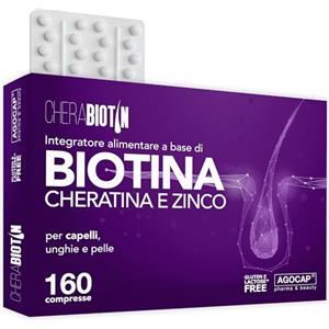 Agocap Cherabiotin, integratori a base di Biotina, Cheratina e Zinco. Vitamine per unghie e pelle. crescita capelli e anticaduta donna. 160 micro compresse, 5 MESI DI FORNITURA