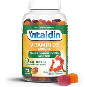 VITALDIN Vitamina D3 Gummies - 2.000 IU per dose - 70 Caramelle Gommose (fornitura 1 mese); gusto Frutti Assortiti - Vitamina D per il Sistema Immunitario & Ossa - Senza Glutine - per Bambini e Adulti