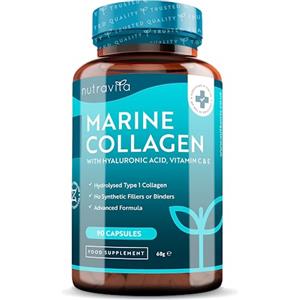 Nutravita Collagene Marino con Acido Ialuronico - Premium Collagene Marino Idrolizzato con Vitamina C, E e Zinco - 1000 mg di Collagene per dose - 90 Capsule - Prodotto nel Regno Unito da Nutravita