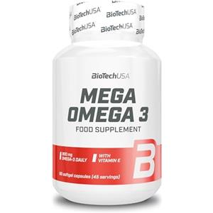BioTechUSA Mega Omega 3 Capsule Morbide | 70% EPA e DHA | Normale salute del cervello e del cuore | Aggiunta di Vitamina E, 90 capsule