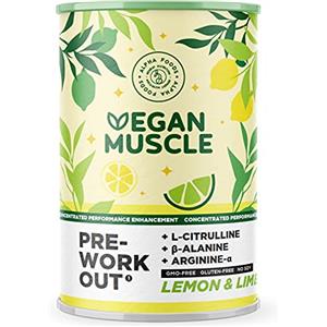 Alpha Foods Vegan Muscle® - Pre Workout Performance Booster - Integratore energetico con L- Citrullina, Beta-Alanina, Arginina-Alfa e Creatina - Gusto Limone e Lime - 300 g proteine in polvere