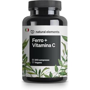 natural elements Integratore Ferro con 40mg Vitamina C (da bisglicinato ferroso) - 240 compresse vegane - vitamina C naturale da acerola - complesso chelato ben tollerato - ad alto dosaggio