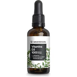 natural elements Vitamina D3 - 1000 I.U. per goccia - 50 ml (1750 gocce) - natural elements - In olio MCT di cocco - Integratore Vitamin D - Alto dosaggio, liquida