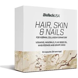 BioTechUSA Hair, Skin & Nails | 10 vitamine | 3 minerali | Preparati a base di erbe | L-metionina, 54 capsule