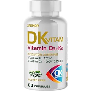 J.ARMOR Integratore di Vitamina D3 2000 U.I. e Vitamina K2 90 µg - 60 Capsule - Supporto per Ossa, Denti e Sistema Immunitario - DK-Vitam J.Armor Pharma Made in Italy