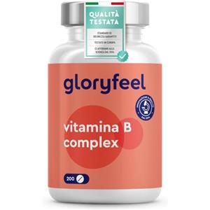 Gloryfeel Vitamina B Complex, Tutte le Vitamine B ad Alto Dosaggio in Qualità Testata Premium, 200 Compresse, Vitamine B1, B2, B3, B5, B6, B7, B9 e B12, con Biotina, Acido Folico e Vitamina B12